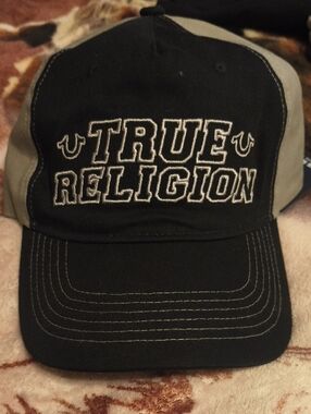 True Religion Black and Gray Embroidered Logo Cap